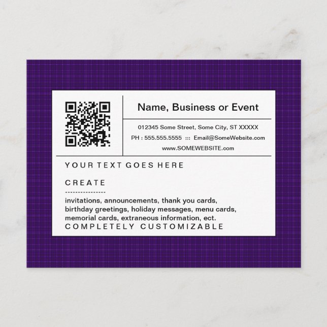 Postal De Invitación código QR refinado : violeta (Anverso)