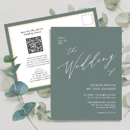Postal De Invitación Código QR verde sabio todo en un Boda moderno
