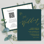 Postal De Invitación Código QR verde todo en un Boda de guión dorado<br><div class="desc">Guión Dorado Verde Moderno Código QR Todo En Una Tarjeta De Invitación De Boda Minimalista. Celebra tu día especial con esta elegante y hermosa tarjeta de invitación a la boda para embellecer tu ocasión especial. Todos los textos están preorganizados para que puedas personalizarlos fácil y rápidamente con tus propios detalles....</div>