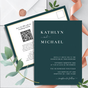 Postal De Invitación Código QR verde todo en un Boda Minimalista modern