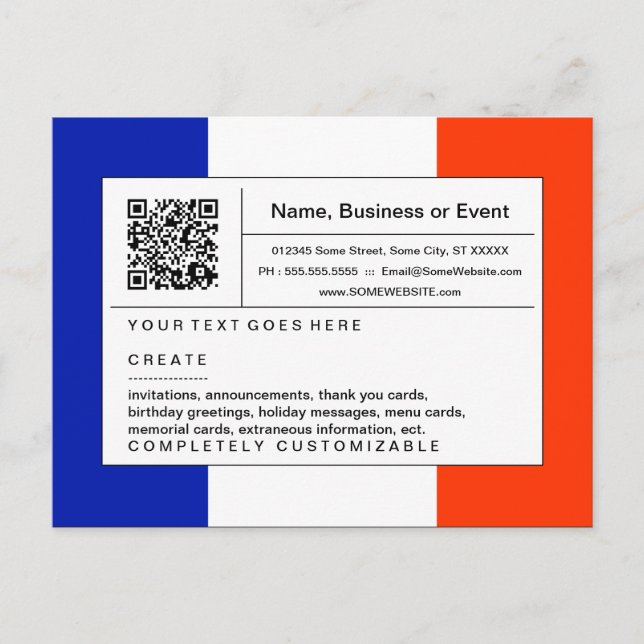 Postal De Invitación código refinado de QR: Francia (Anverso)