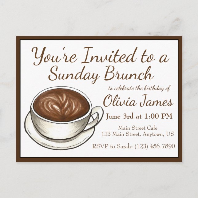 Postal De Invitación Coffee Latte Birthday Bridal Weddal Shower Brunch (Anverso)