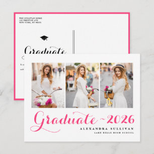 Postal De Invitación Colage de Fotos de Graduación Clase 2026 Rosa Bril