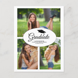 Postal De Invitación Colaje de 3 Fotos de Graduación Blanca Moderna