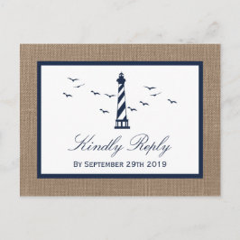 Postal De Invitación Colección de Bodas Burlap del faro náutico