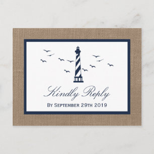 Postal De Invitación Colección de Bodas Burlap del faro náutico