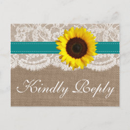 Postal De Invitación Colección de Bodas de girasol rústico - Verde azul