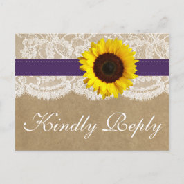 Postal De Invitación Colección Kraft, Lace & Sunflower - Púrpura
