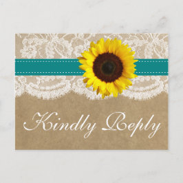 Postal De Invitación Colección Kraft, Lace & Sunflower - Verde azulado