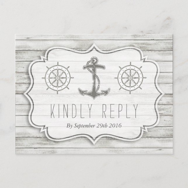 Postal De Invitación Colección Nautical Whitewashed Wood Beach Wedding (Anverso)