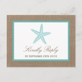 Postal De Invitación Colección Turquoise Starfish Burlap Beach Wedding