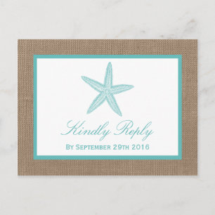 Postal De Invitación Colección Turquoise Starfish Burlap Beach Wedding