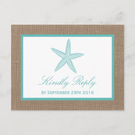 Postal De Invitación Colección Turquoise Starfish Burlap Beach Wedding