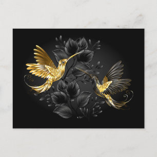 Postal De Invitación Colibrí negro y dorado