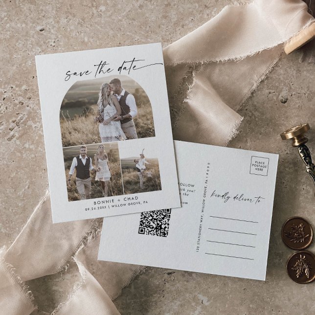 Postal De Invitación Collage de fotos de código QR de Arco Moderno Guar (Subido por el creador)