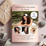 Postal De Invitación Collage de fotos de oro de la fiesta de cumpleaños<br><div class="desc">Crea tu propio collage de fotos único. Usa cuatro,  cuatro de tus fotos favoritas. Personalice y agregue un nombre y detalles del fiesta. Fondo Subió de gradiente dorado,  texto negro.</div>