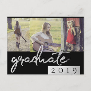 Postal De Invitación Collage de graduados Silver Script Trendy 3 Phot