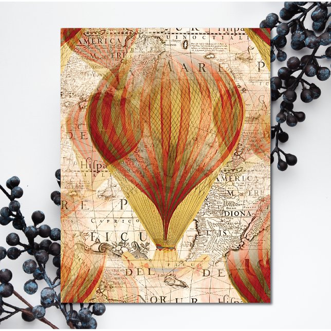 Postal De Invitación Collage de Steampunk en Victoria sobre globos de a (This hot air balloon postcard is an invitation for you to personalize.)