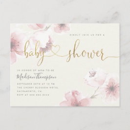 Postal De Invitación Color marfil | Cherry Blossom Gold Floral Baby Sho