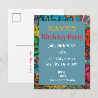 Postal De Invitación Colorful & Bold Graffiti Street Art Birthday