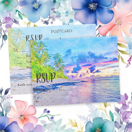 Postal De Invitación Colorida Palm Beach Sunset Watercolor RSVP