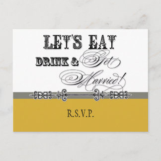 Postal De Invitación Comer, beber y casarse, postcarta de respuesta RSV