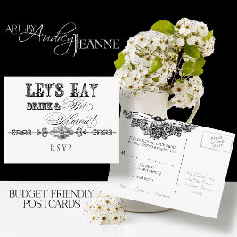 Postal De Invitación Comer, beber y casarse, postcarta de respuesta RSV