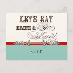 Postal De Invitación Comer, beber y casarse, postcarta de respuesta RSV