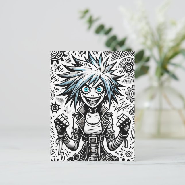 Postal De Invitación cómic anime alegre arte original blu_eyes black_a (Anverso de pie)