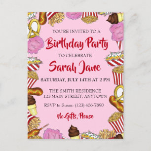 Postal De Invitación Comida de Fiesta de Cumpleaños del Carnaval Estata