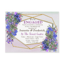 Compromiso con las flores de lavanda y oro geométr