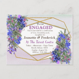 Postal De Invitación Compromiso con las flores de lavanda y oro geométr