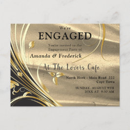 Postal De Invitación Compromiso con las flores Gold Satin & Gold