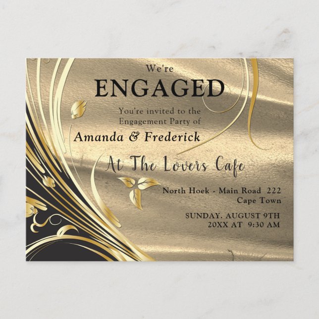 Postal De Invitación Compromiso con las flores Gold Satin & Gold (Anverso)