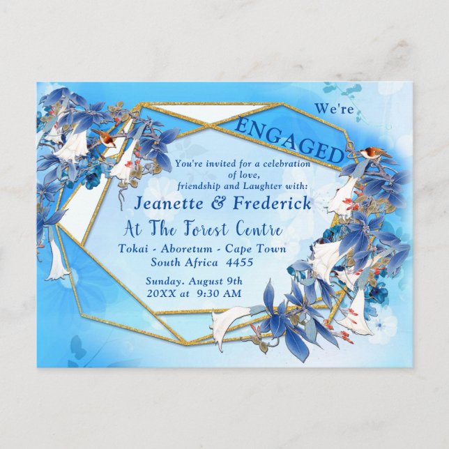 Postal De Invitación Compromiso de acuarela con flores de luna ilustrad (Anverso)