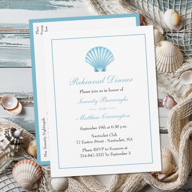 Postal De Invitación Conchas náuticas elegante ensayo de bodas cena (Subido por el creador)
