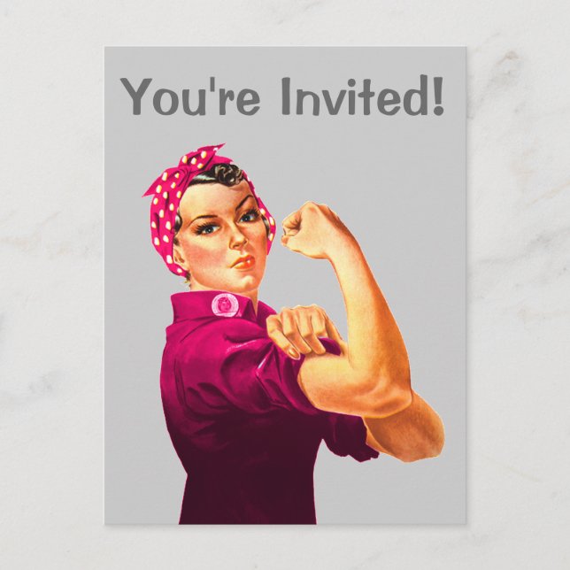 Postal De Invitación Conciencia sobre el cáncer Rosie The Riveter (Anverso)