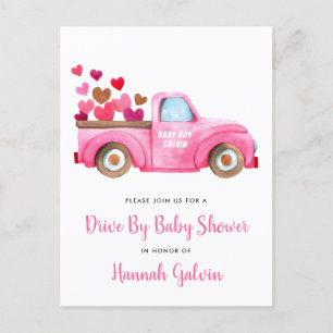 Postal De Invitación Conducido Por Baby Shower Pink Truck Hearts