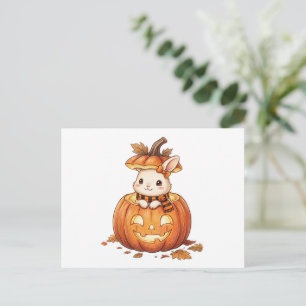 Postal De Invitación Conejito de calabaza de Halloween adorable - Conej