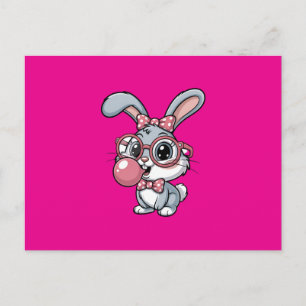 Postal De Invitación Conejito Lindo con Gafas Soplando Chicle