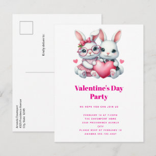 Postal De Invitación Conejitos Lindos Compartiendo una Fiesta de San Va
