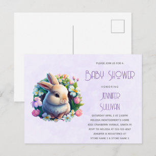 Postal De Invitación Conejo Bebé en Flores de Primavera Baby Shower