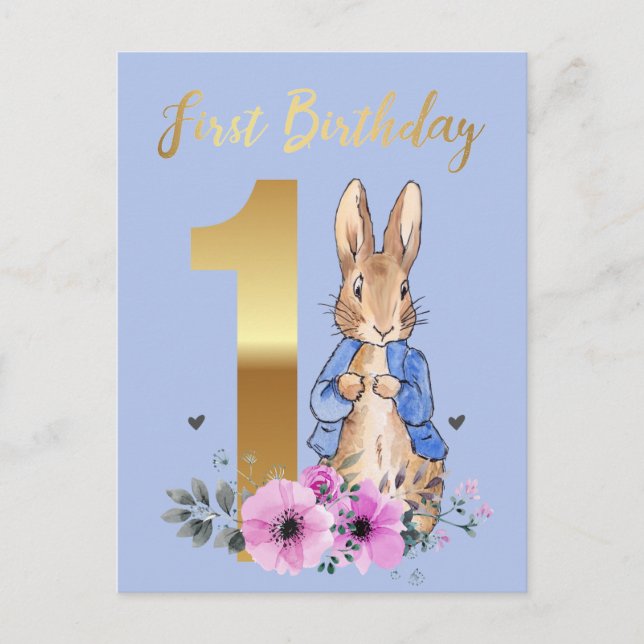 Postal De Invitación Conejo clásico Primer cumpleaños  (Anverso)