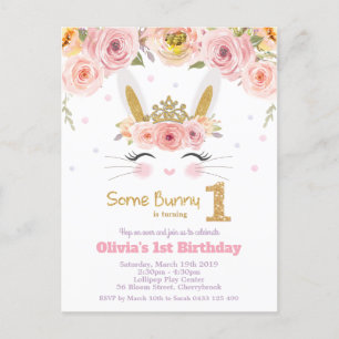 Postal De Invitación Conejo Conejo Conejo Conejo Cute 1er cumpleaños Fl
