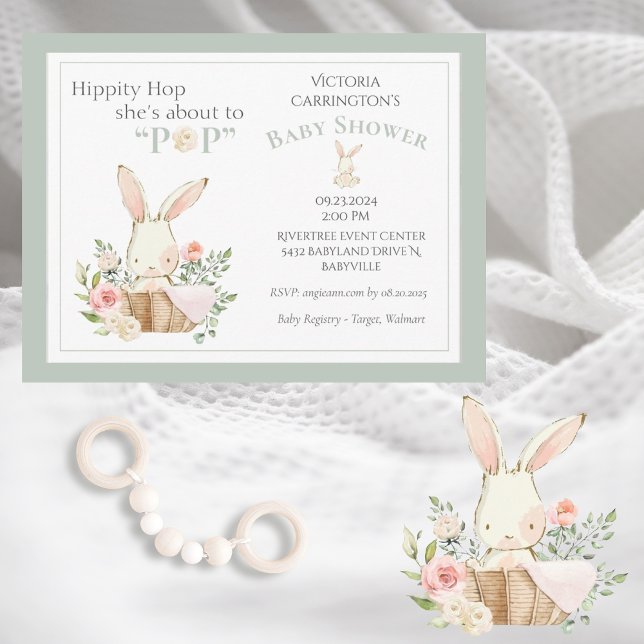 Postal De Invitación Conejo conejo conejo conejo floral verde género ne (Subido por el creador)