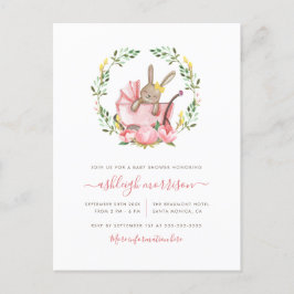 Postal De Invitación Conejo durmiente en Buggy | Baby Shower chica