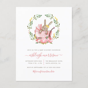 Postal De Invitación Conejo durmiente en Buggy Baby Shower chica