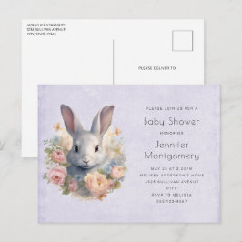 Postal De Invitación Conejo rodeado de flores pastel Cumpleaños adorabl