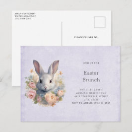 Postal De Invitación Conejo rodeado de flores pastel Cute Pascua