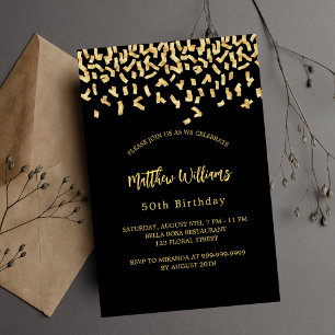Postal De Invitación Confeti de oro negro de cumpleaños